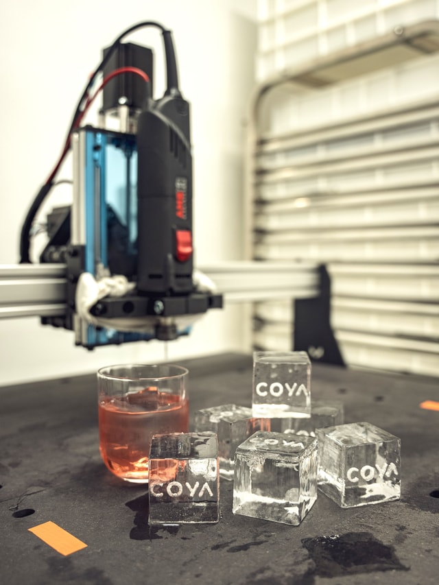 Evo close up on milled ice cubes placed on spoilerboard