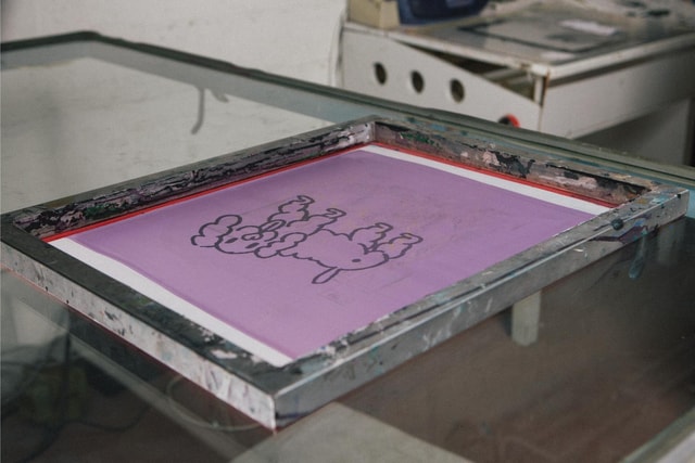 screen printing frame ready to print a dog drawing by vincent bichelberger chromodrome